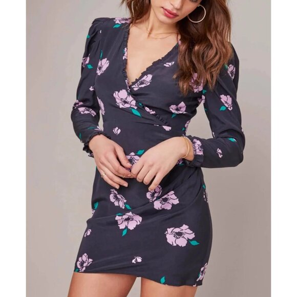 ASTR the Label L4303 Womens Navy Blue Lilac Floral Marinke Dress Size Medium Bal - Picture 1 of 15